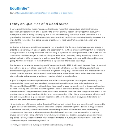 Essay on Qualities of a Good Nurse