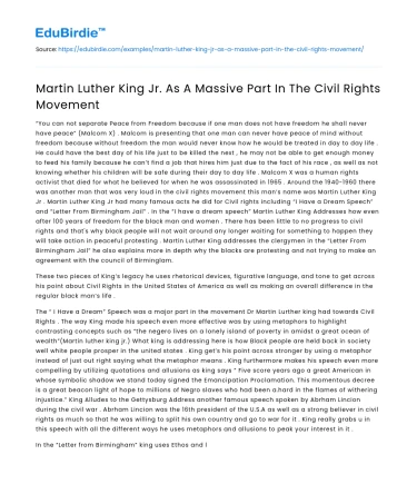 Martin Luther King Jr. As A Massive Part In The Civil Rights Movement