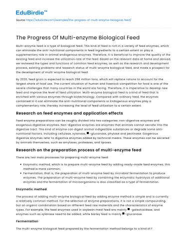 The Progress Of Multi-enzyme Biological Feed