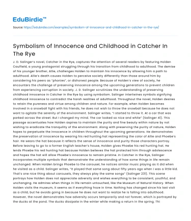 Symbolism of Innocence and Childhood in Catcher In The Rye