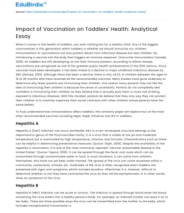 Impact of Vaccination on Toddlers’ Health: Analytical Essay