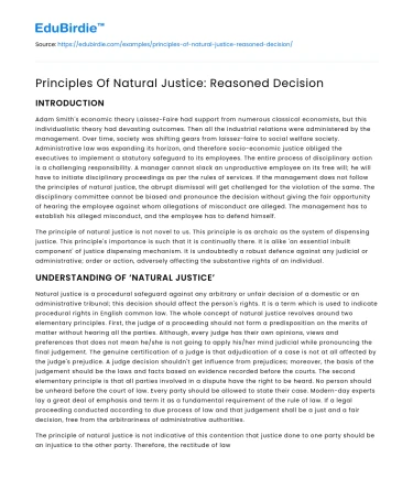 Principles Of Natural Justice: Reasoned Decision