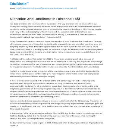 Alienation And Loneliness In Fahrenheit 451