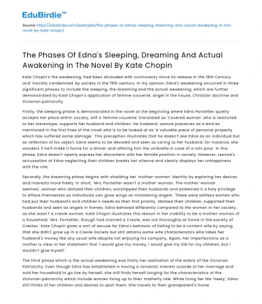 Edna’s Sleeping and Awakening in Kate Chopin’s Novel