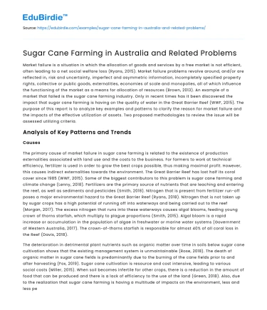 Sugar Cane Farming in Australia and Related Problems