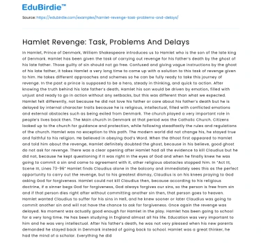 Hamlet Revenge: Task, Problems And Delays