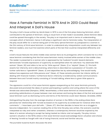 Interpreting “A Doll’s House” as a feminist in 1879 and 2013