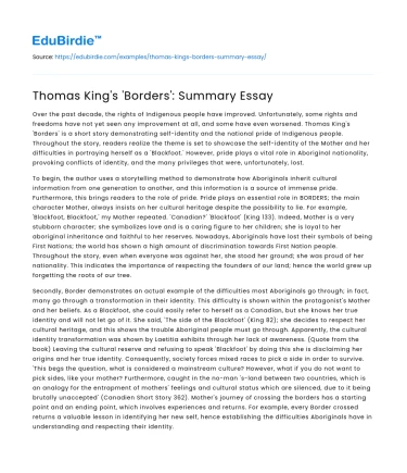 Thomas King’s ‘Borders’: Summary Essay