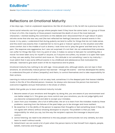 Reflections on Emotional Maturity