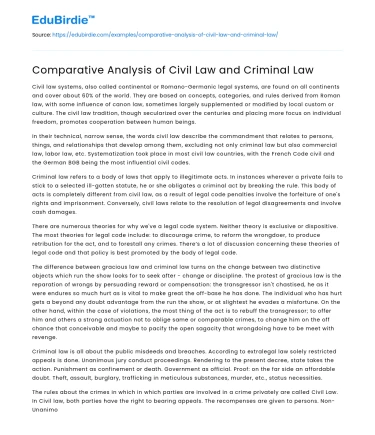 Comparative Analysis of Civil Law and Criminal Law