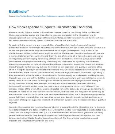 How Shakespeare Supports Elizabethan Tradition