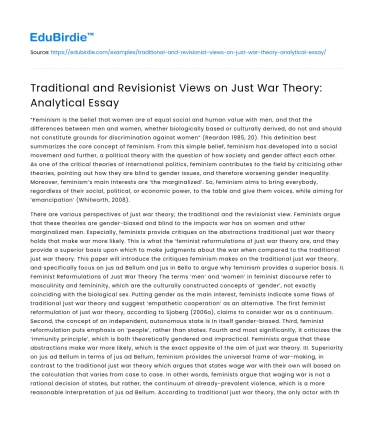 Traditional and Revisionist Views on Just War Theory: Analytical Essay