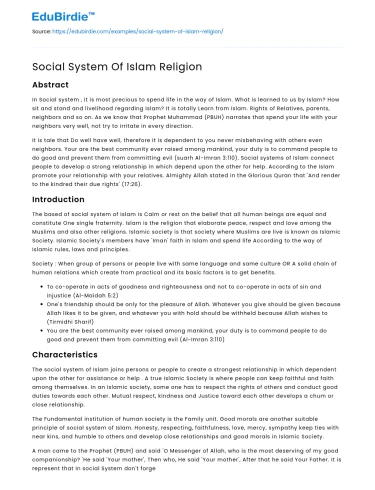 The Social Framework of Islamic Society