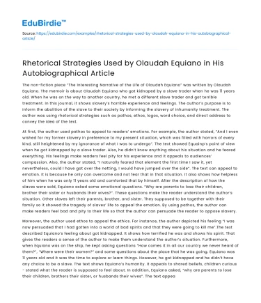 Equiano’s Rhetorical Strategies in Autobiographical Article