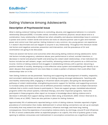 Dating Violence Among Adolescents