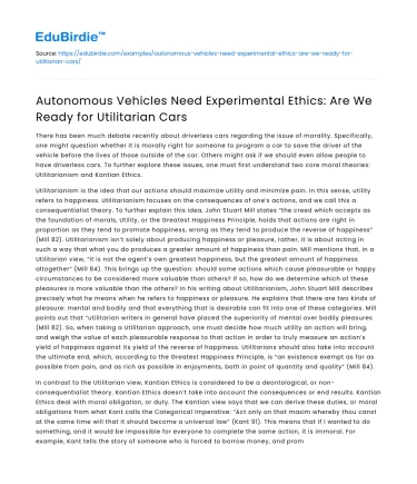 Ethical Experimentation for Autonomous Vehicles and Utilitarian Cars
