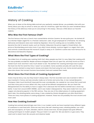 History of Cooking