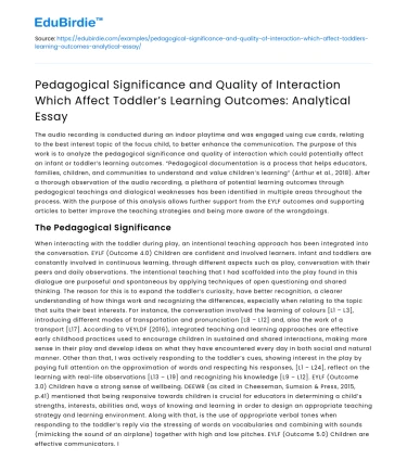 Pedagogical Significance and Interaction Impact on Toddler Learning