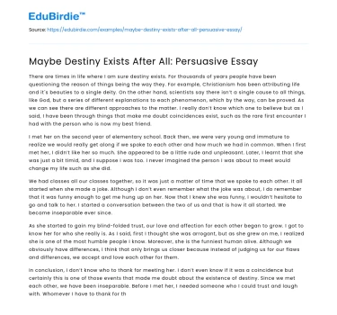 Maybe Destiny Exists After All: Persuasive Essay