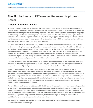 The Similarities And Differences Between Utopia And Power