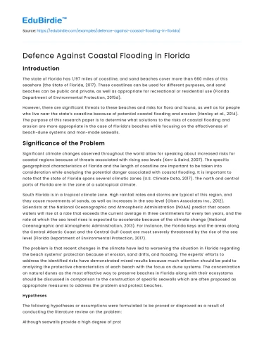 Defence Against Coastal Flooding in Florida