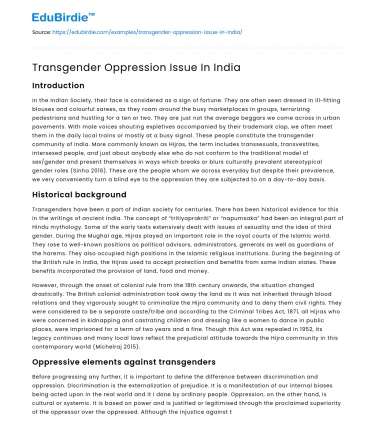 Transgender Oppression Issue In India