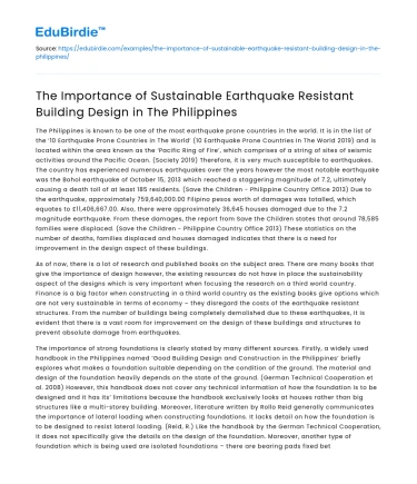 Sustainable Earthquake Resistant Buildings in The Philippines