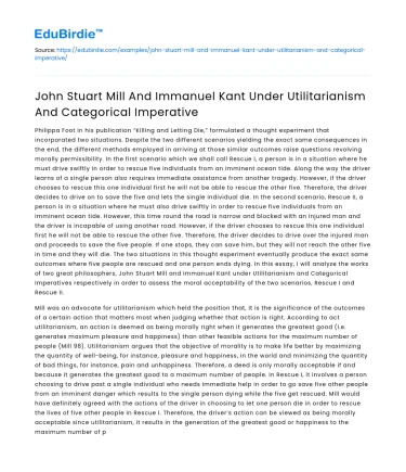 Mill and Kant: Utilitarianism vs Categorical Imperative
