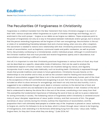 The Peculiarities Of Forgiveness In Christianity