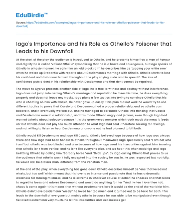 Iago’s Role in Othello’s Downfall