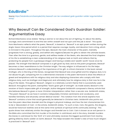 Why Beowulf Can Be Considered God’s Guardian Soldier