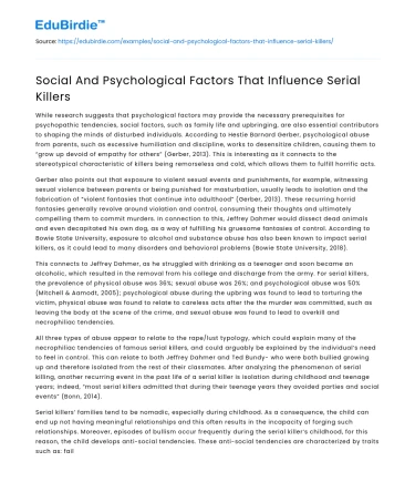 Social And Psychological Factors That Influence Serial Killers