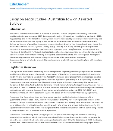 Essay on Legal Studies: Australian Law on Assisted Suicide