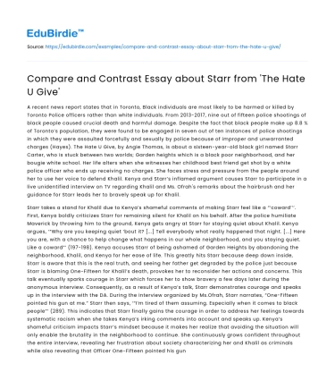Compare and Contrast Essay about Starr from ‘The Hate U Give’