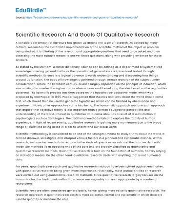 Scientific Research And Goals Of Qualitative Research