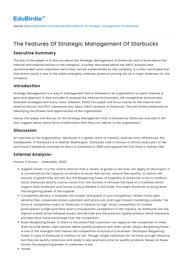 The Features Of Strategic Management Of Starbucks
