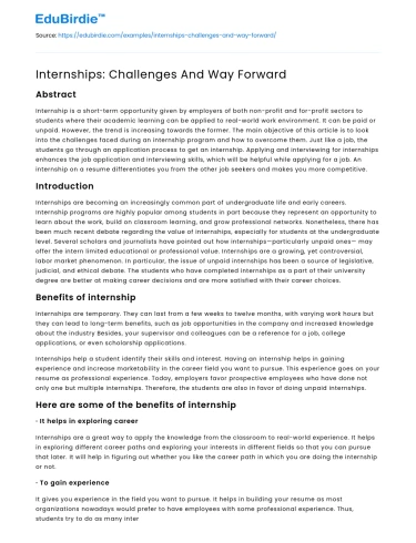 Internships: Challenges And Way Forward