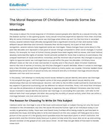 The Moral Response Of Christians Towards Same Sex Marriage