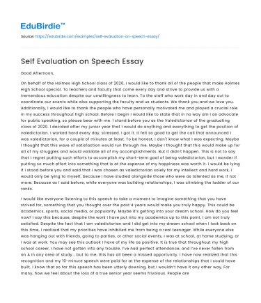 Self Evaluation on Speech Essay