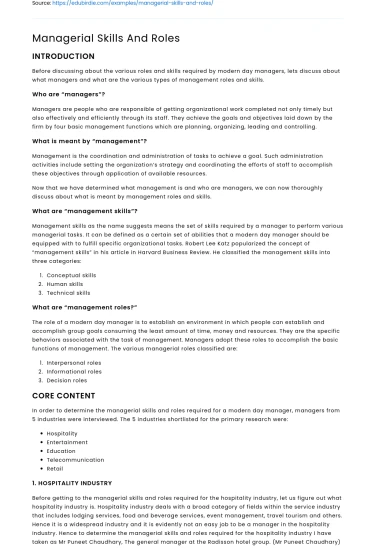 Managerial Skills And Roles