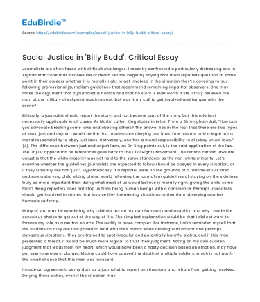 Social Justice in ‘Billy Budd’: Critical Essay