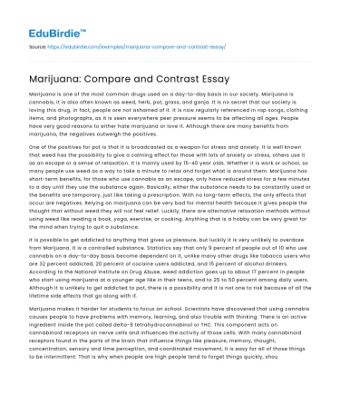 Marijuana: Compare and Contrast Essay