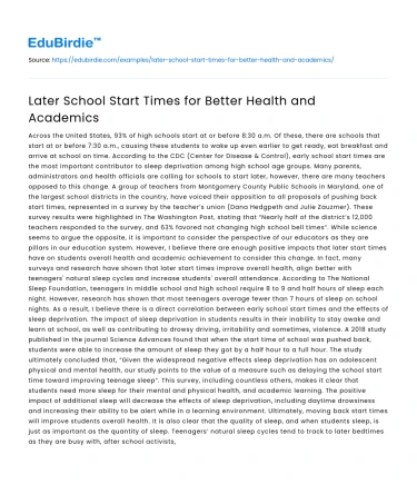 Later School Start Times for Better Health and Academics