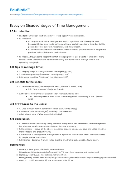 Essay on Disadvantages of Time Management