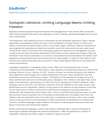 Dystopian Literature: Limiting Language Means Limiting Freedom