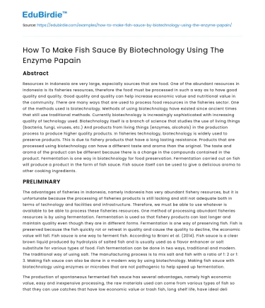 How To Make Fish Sauce By Biotechnology Using The Enzyme Papain