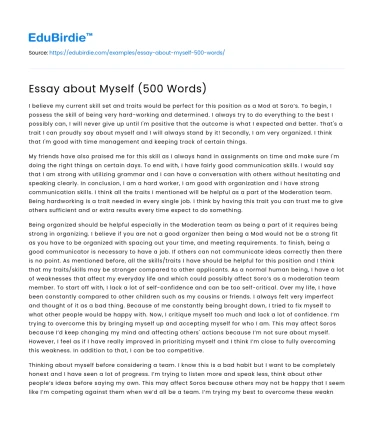 Essay about Myself (500 Words)