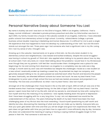 Personal Narrative Essay about Someone You Lost