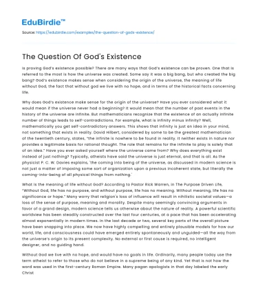 The Question Of God’s Existence