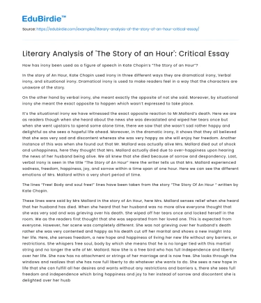Literary Analysis of ‘The Story of an Hour’: Critical Essay